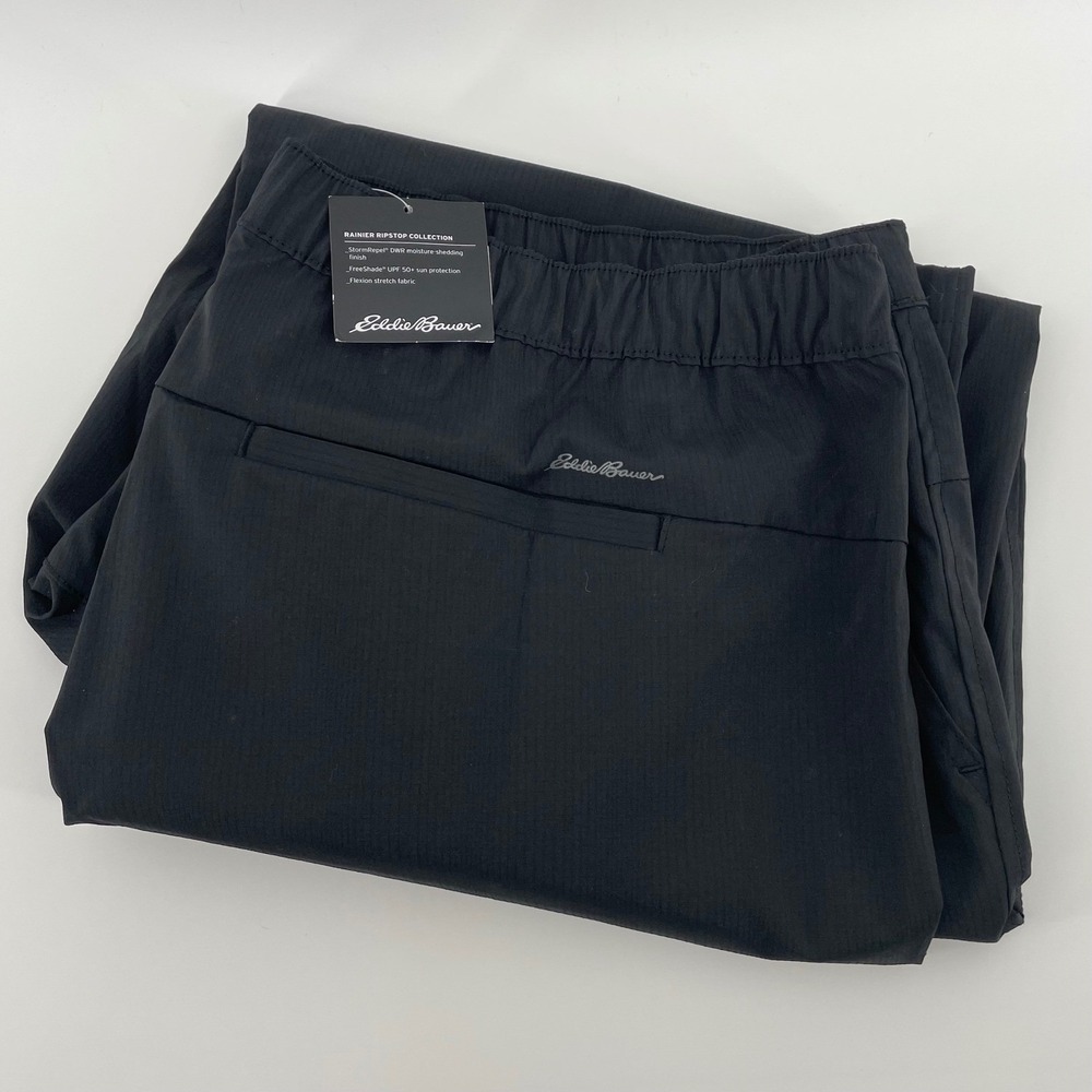 Eddie Bauer Rainier Ripstop Pants Black XL DWR UPF 50 Stretch Hiking NEW